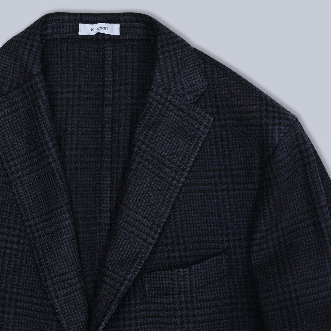 Navy Checked Wool Cashmere Blazer