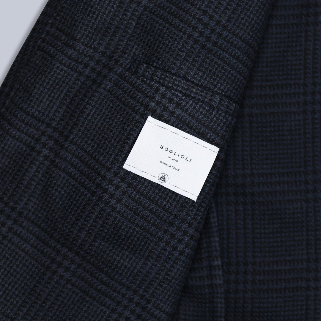 Navy Checked Wool Cashmere Blazer