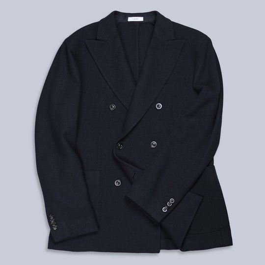 Navy Wool Cashmere Double-Breasted Blazer