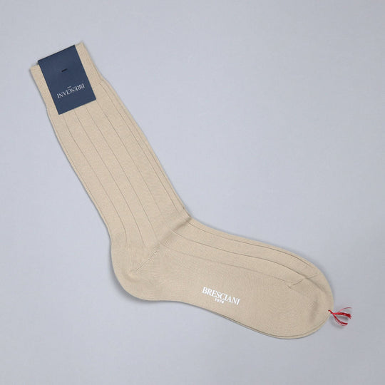 Beige Wide Ribbed Ankle Length Cotton Socks