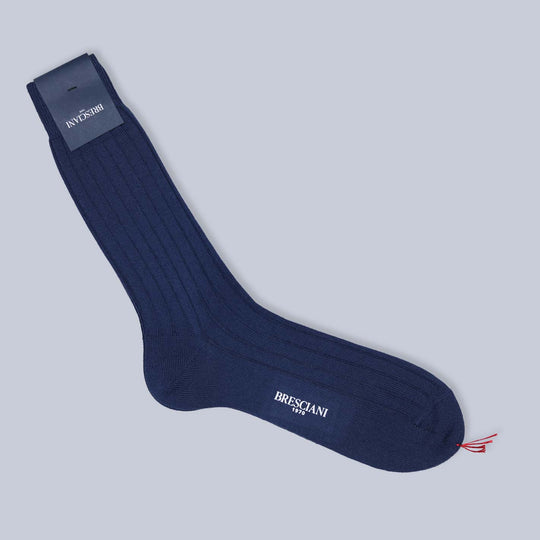 Blue Ribbed Ankle Length Wool Socks