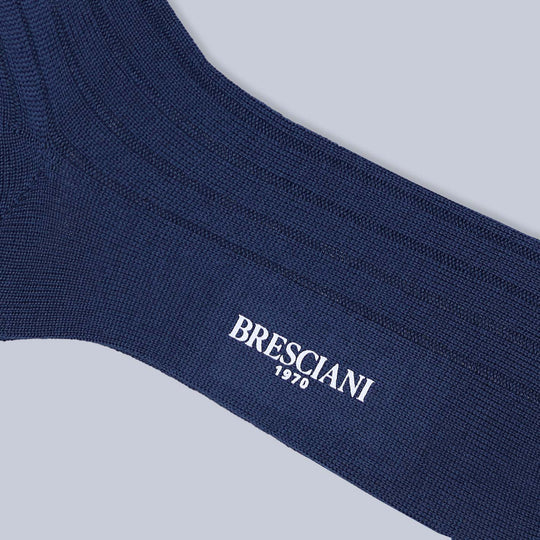 Blue Ribbed Ankle Length Wool Socks