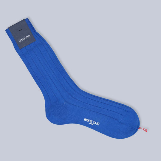 Royal Blue Wide Ribbed Ankle Length Cotton Socks