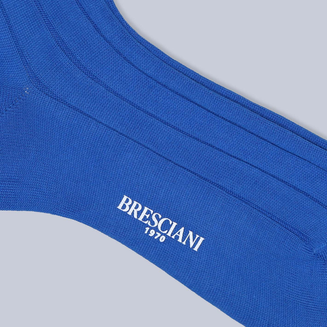 Royal Blue Wide Ribbed Ankle Length Cotton Socks