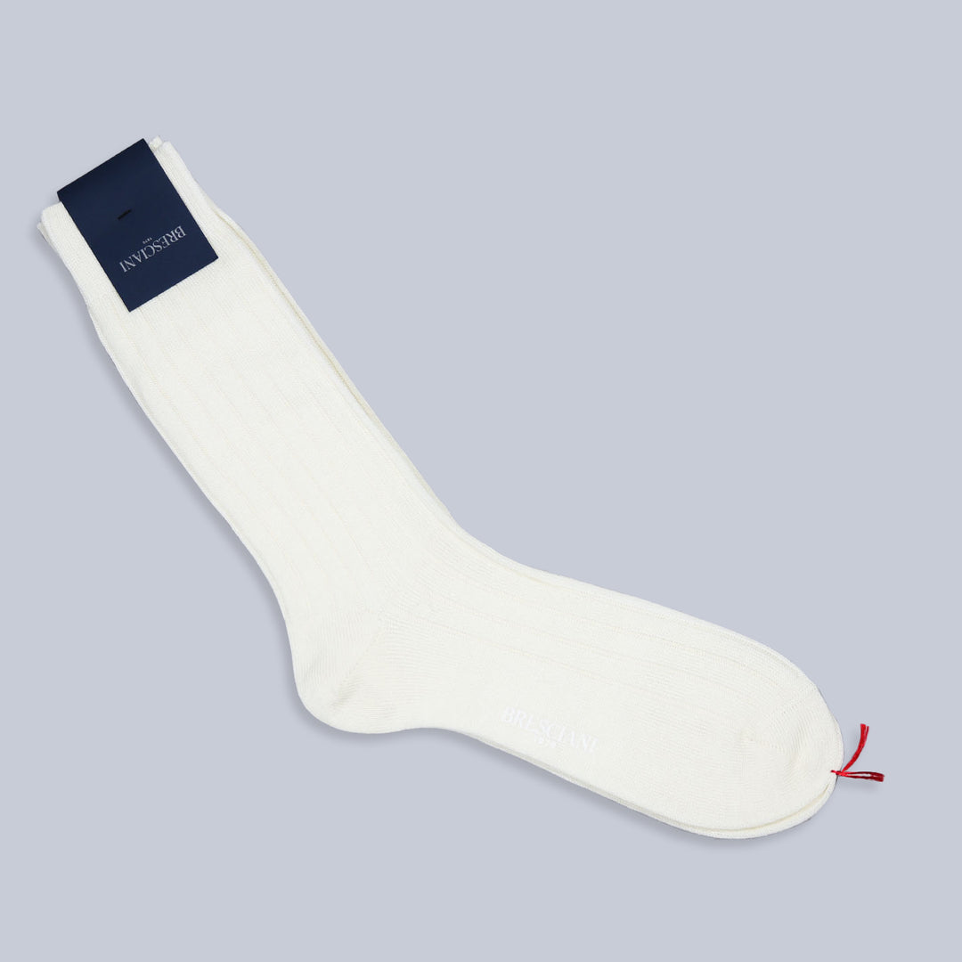 Cream Ribbed Wool Ankle Length Socks