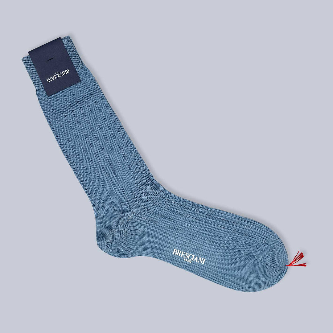 Light Blue Ribbed Ankle Length Wool Socks
