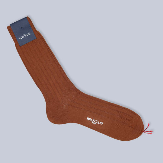 Light Brown Ribbed Ankle Length Wool Socks