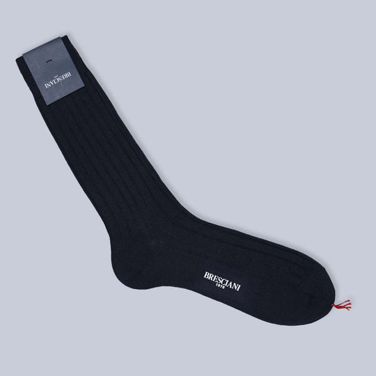 Navy Ribbed Ankle Length Wool Socks