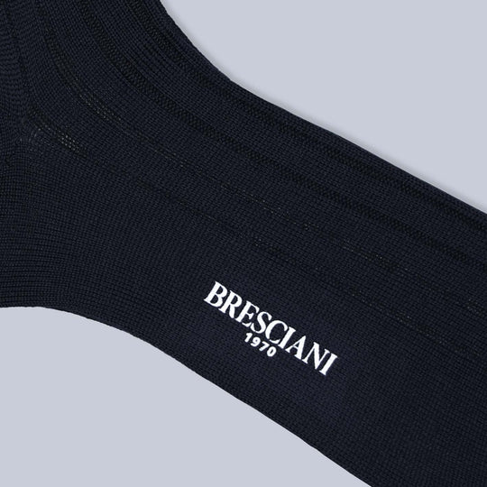 Navy Ribbed Ankle Length Wool Socks