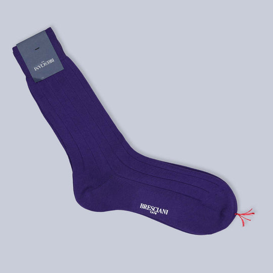 Purple Wide Ribbed Ankle Length Cotton Socks