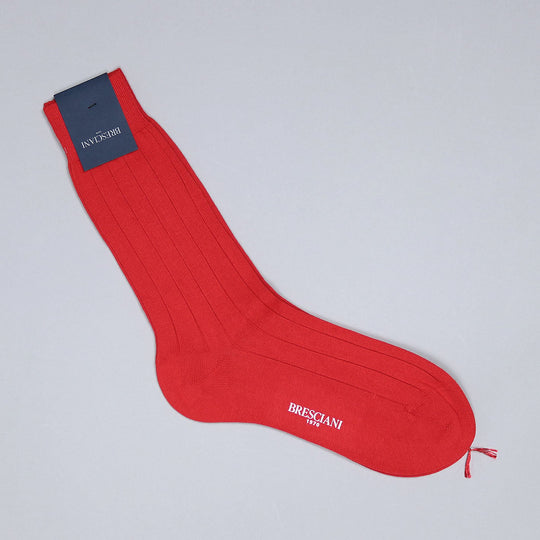 Red Wide Ribbed Cotton Ankle Length Socks