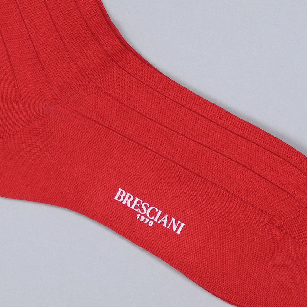Red Wide Ribbed Cotton Ankle Length Socks