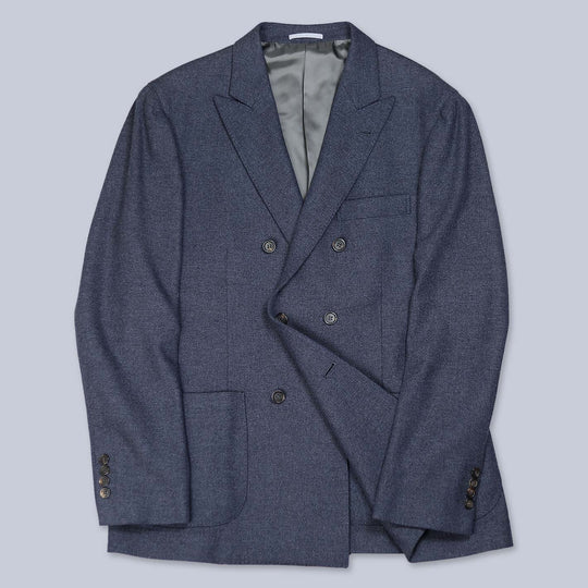 Slate Blue Double-Breasted Wool Cashmere Blazer