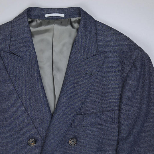 Slate Blue Double-Breasted Wool Cashmere Blazer