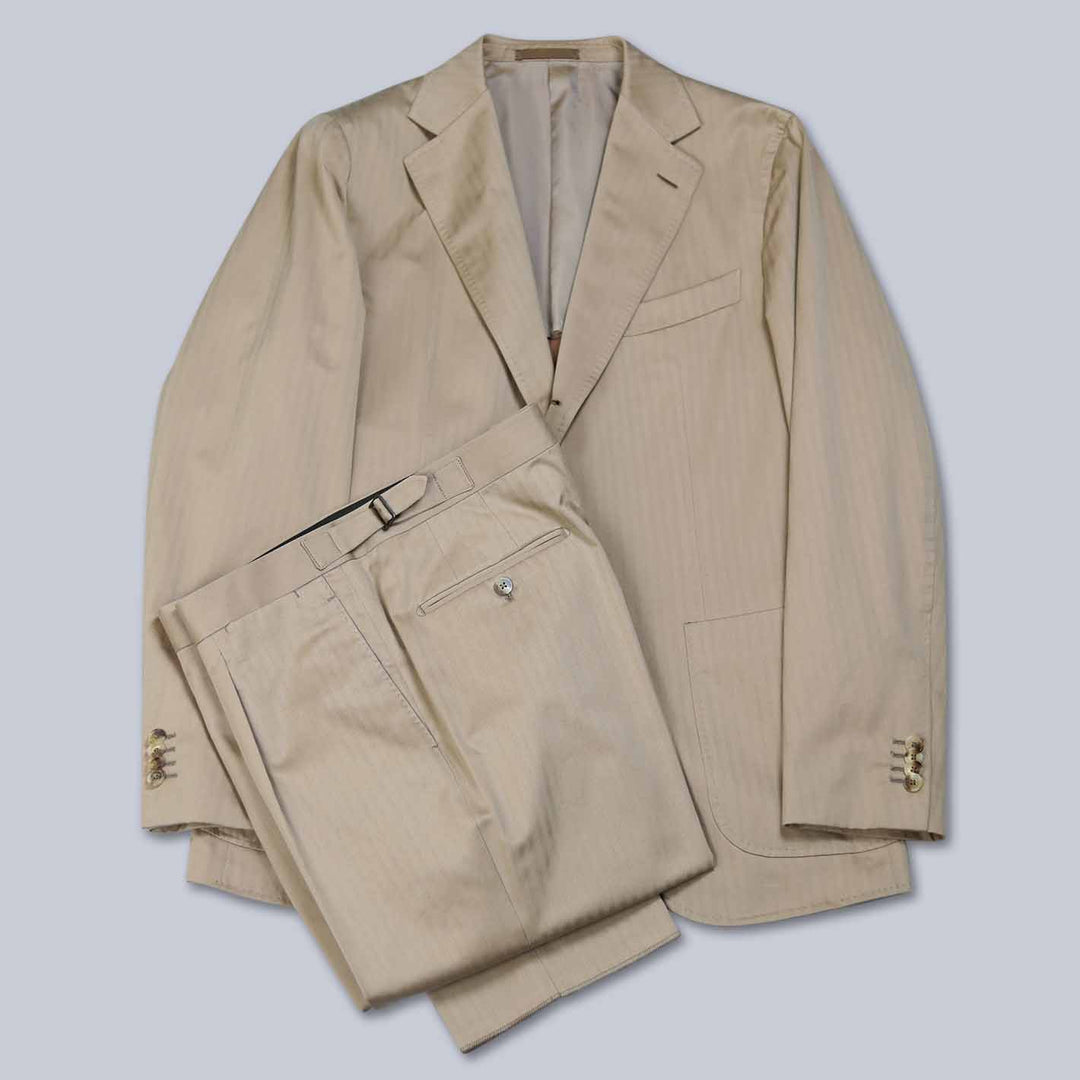 Beige Herringbone Solaro Cotton Aida Suit