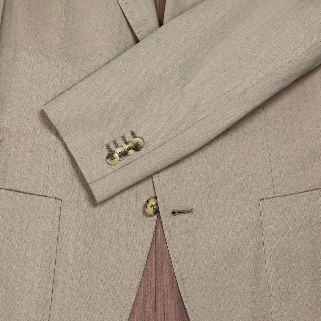 Beige Herringbone Solaro Cotton Aida Suit