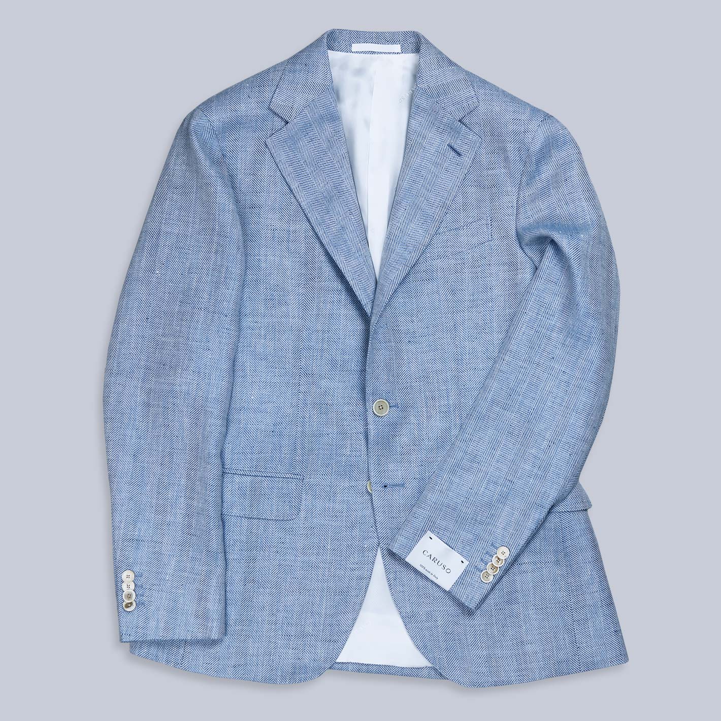 Sky Blue Herringbone Linen Wool Blazer Lund Lund