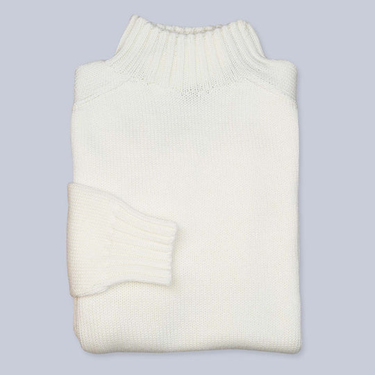 Ecru Wool Countryside Mock Neck Sweater