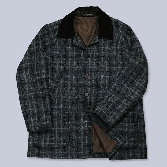 Green Harris Tweed Wool Checked Hunting Jacket