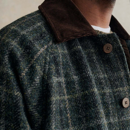 Green Harris Tweed Wool Checked Hunting Jacket