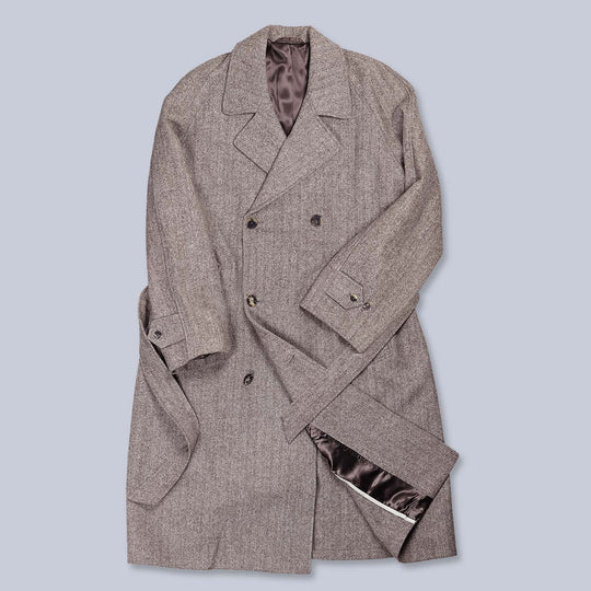 Light Brown Herringbone Wool Double-Breasted Grandad Coat