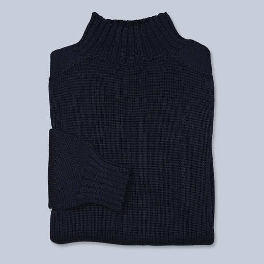 Navy Wool Countryside Mock Neck Sweater