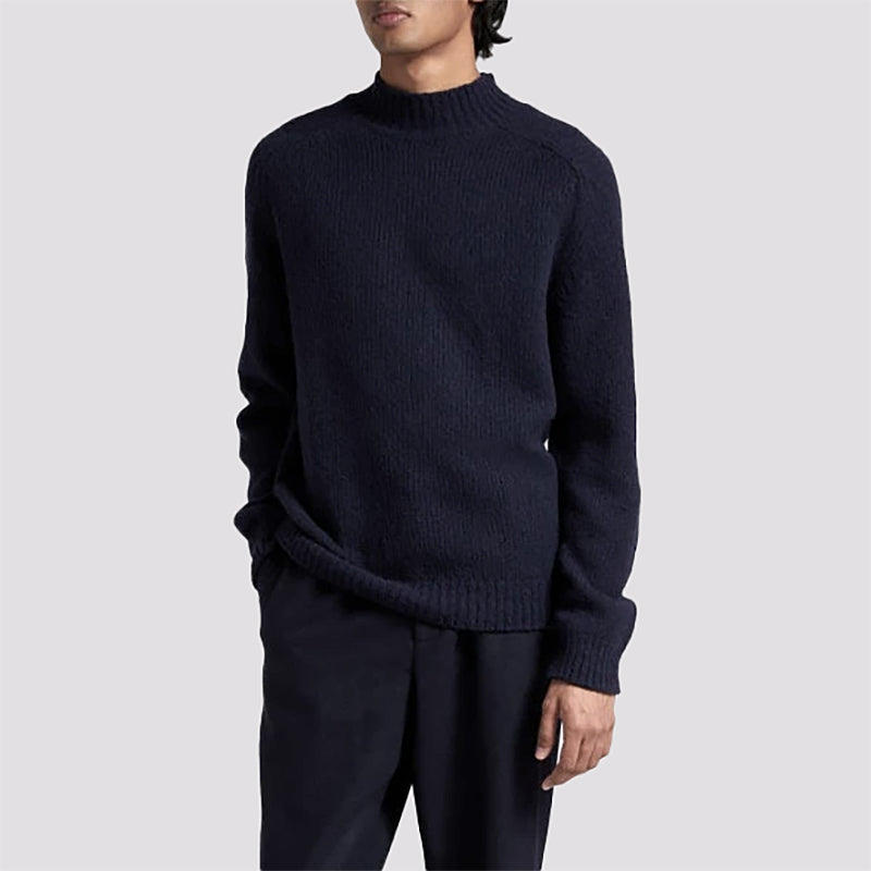 Navy Wool Countryside Mock Neck Sweater