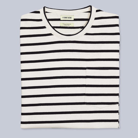 Navy Off-white Striped Heavy Cotton Jersey T-Shirt