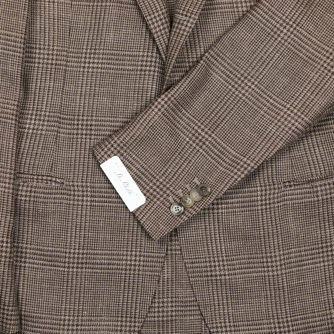 Light Brown Checked Wool Silk Linen Blazer