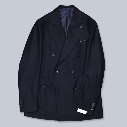 Navy Double-Breasted Wool Cashmere Blazer