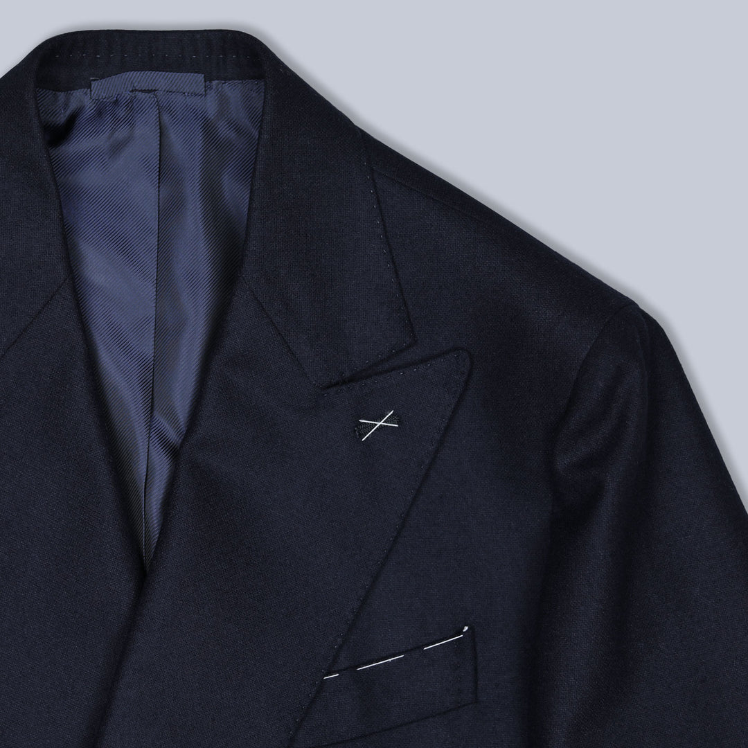 Navy Double-Breasted Wool Cashmere Blazer