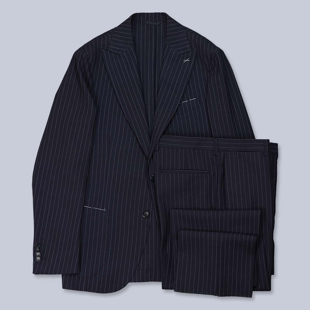 Navy Pinstripe Peak Lapel Wool Suit