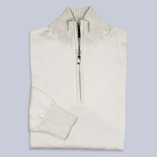 Beige Cotton Half Zip Sweater