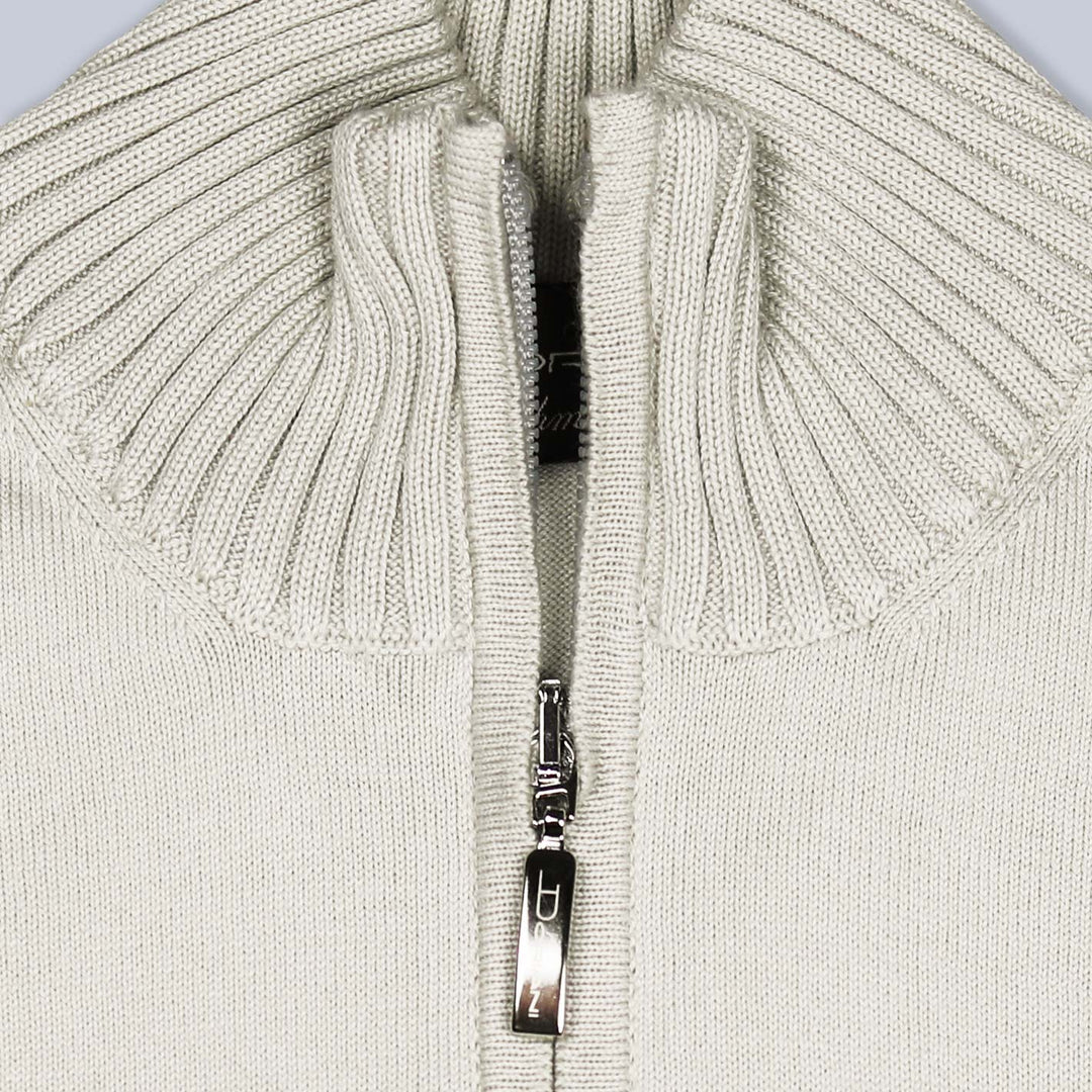 Beige Cotton Half Zip Sweater