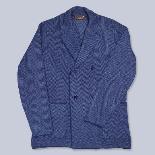 Blue Wool Cashmere Silk Double-breasted Cardigan Blazer