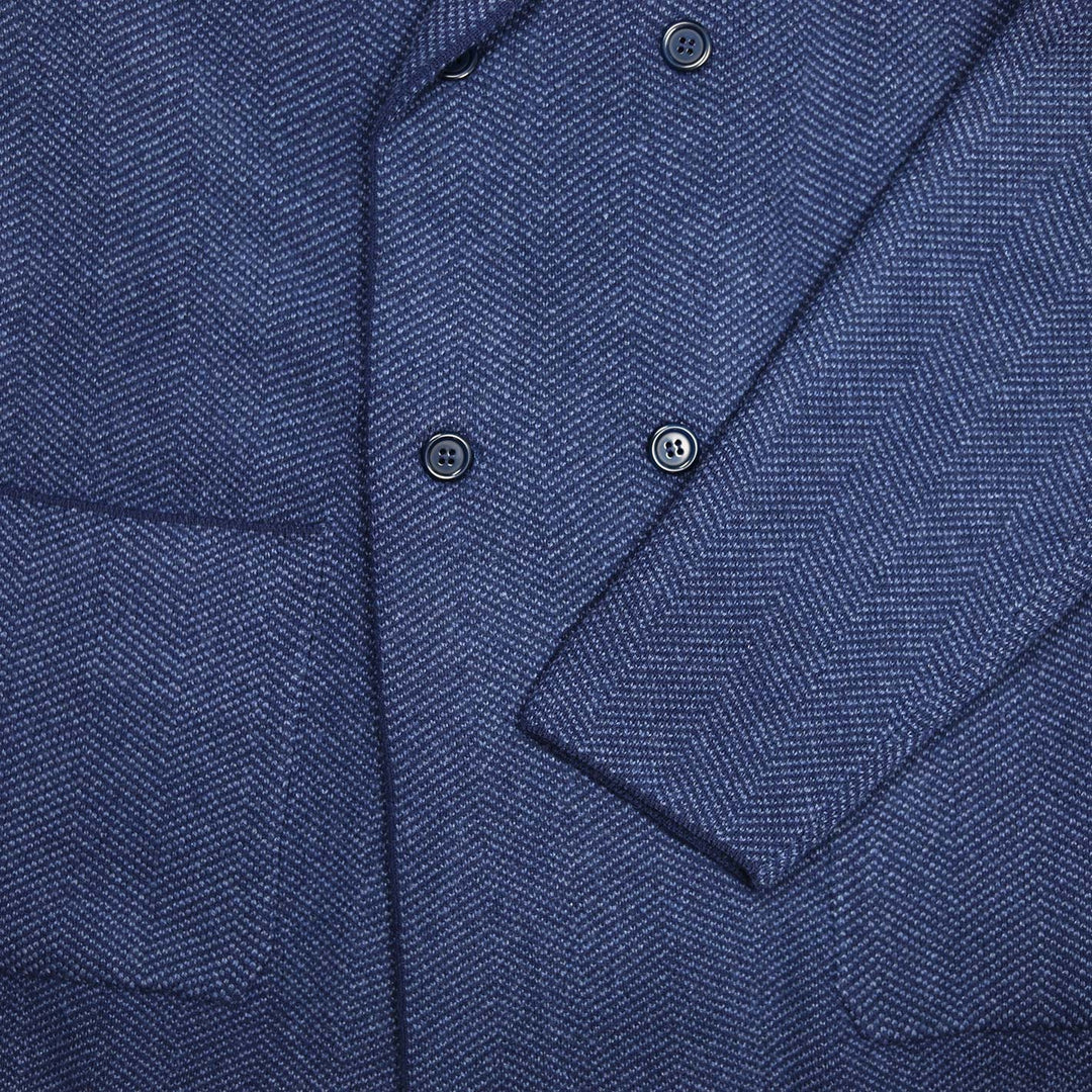 Blue Wool Cashmere Silk Double-breasted Cardigan Blazer