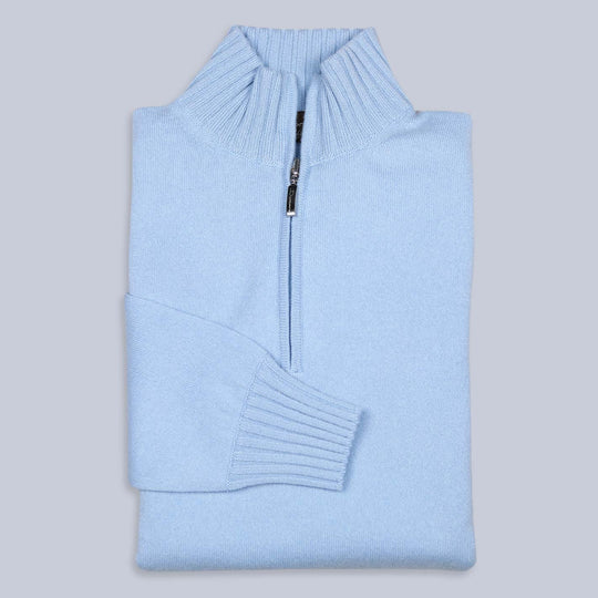 Light Blue Cashmere Half Zip Sweater