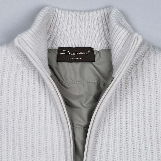 Light Sand Cashmere Wool Padded Zip Cardigan