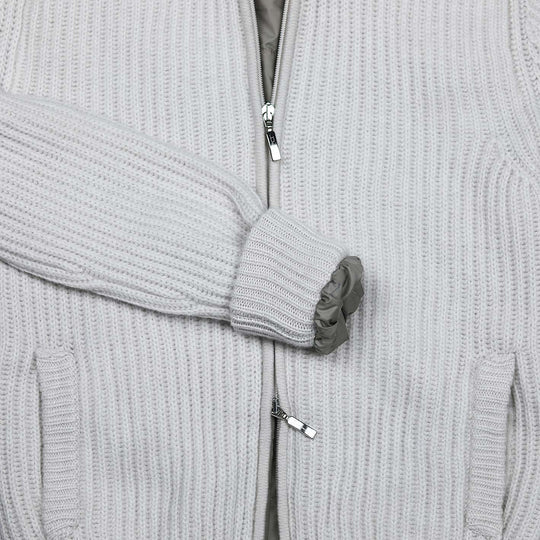 Light Sand Cashmere Wool Padded Zip Cardigan