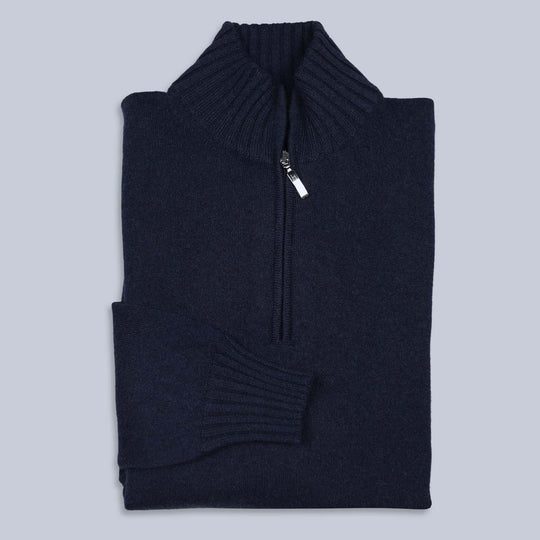 Navy Cashmere Half Zip Sweater