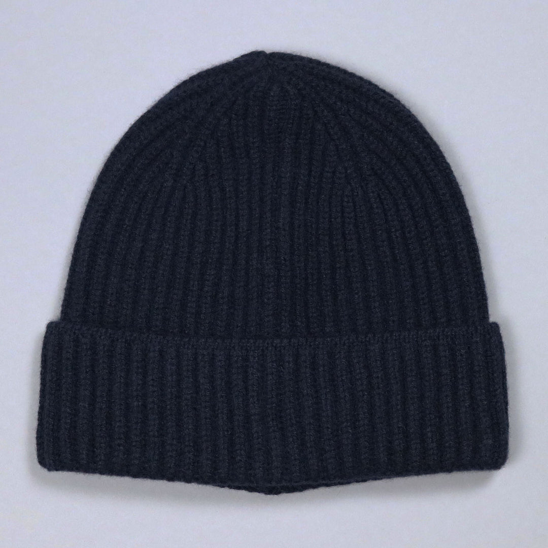 Navy Ribbed Cashmere Beanie
