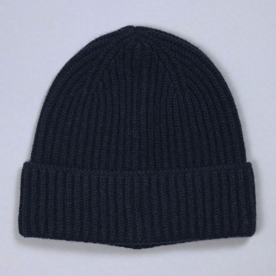 Navy Ribbed Cashmere Beanie