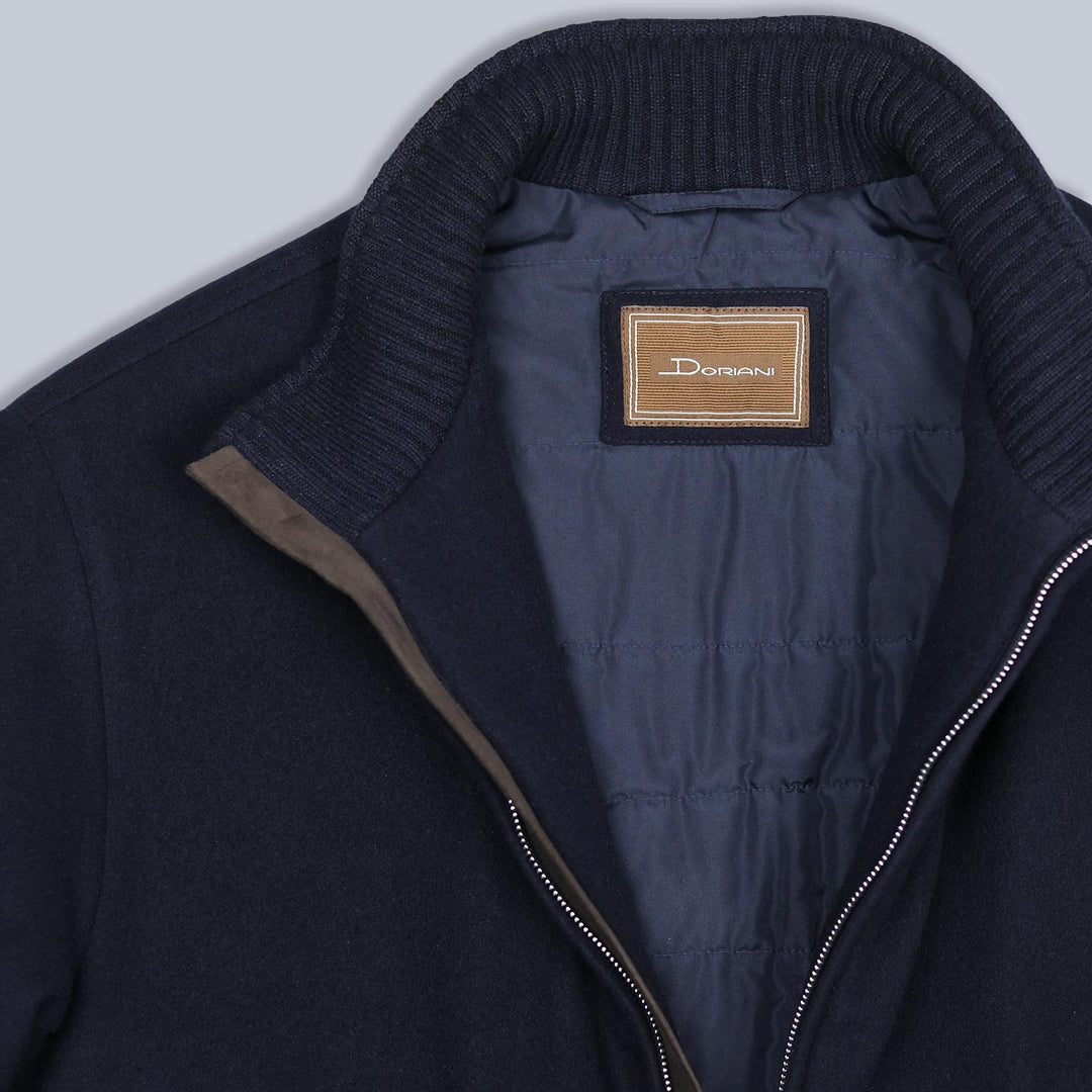 Navy Super 180's Wool Padded Bomber Jacket