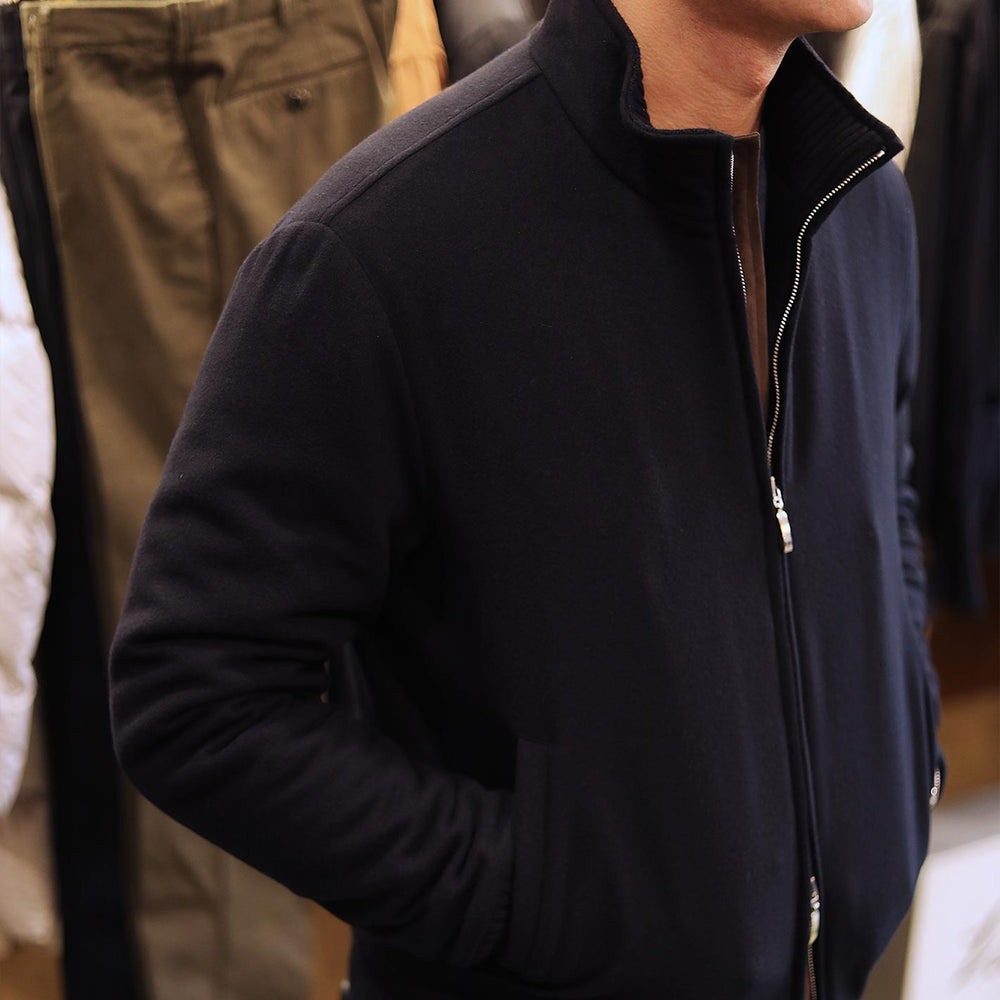 Navy Super 180's Wool Padded Bomber Jacket