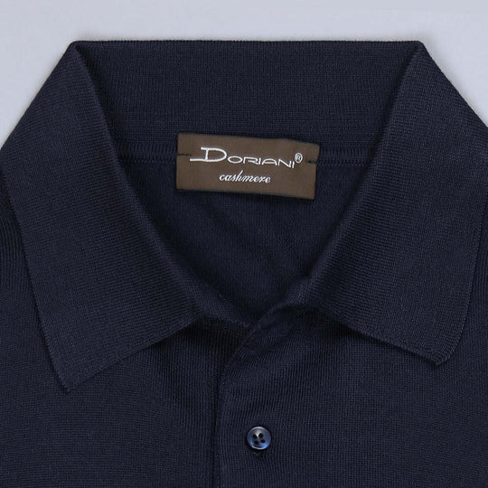 Navy Wool Silk Cashmere Long Sleeve Polo Shirt