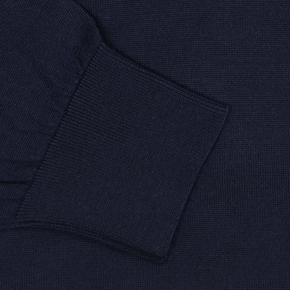 Navy Wool Silk Cashmere Long Sleeve Polo Shirt
