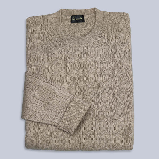 Beige Cashmere Cable Knitted Sweater