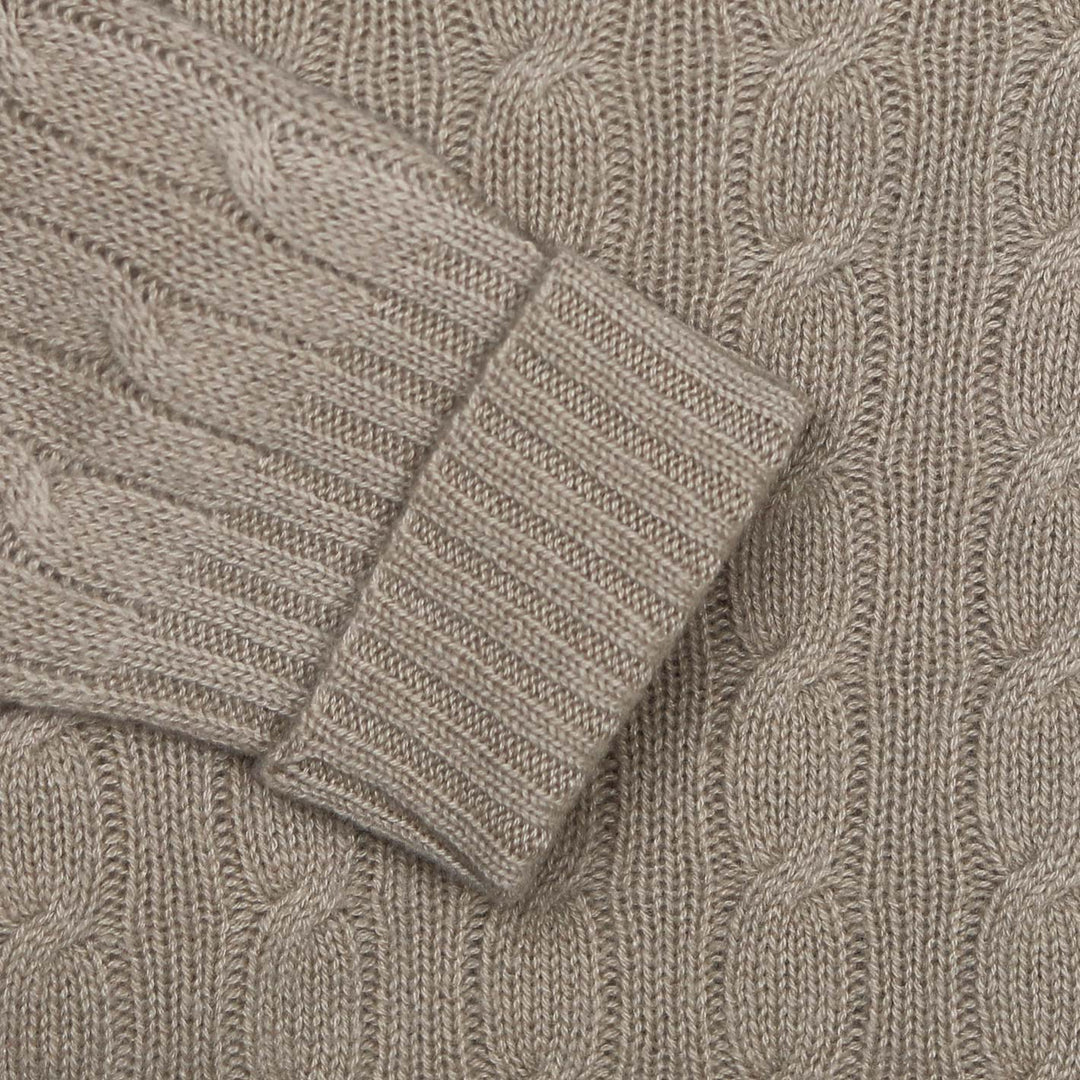 Beige Cashmere Cable Knitted Sweater