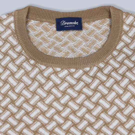 Beige White Pure Cashmere Crewneck Sweater