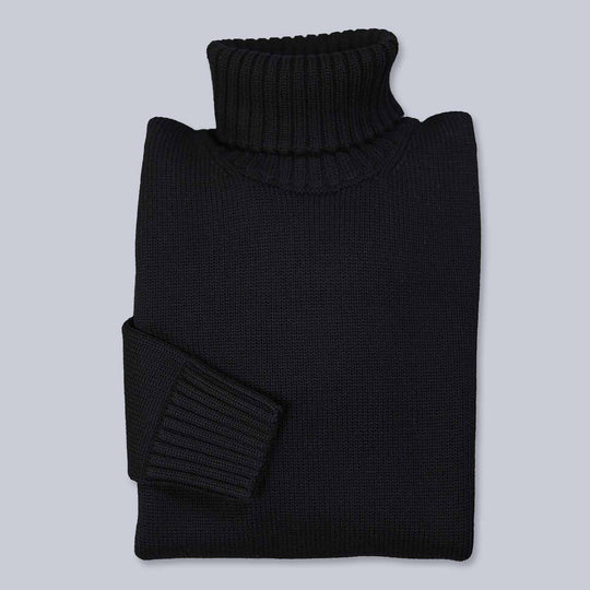 Black Extra Fine Merino Roll Neck Sweater